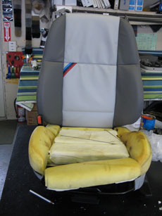 Seat in process of being repaired.